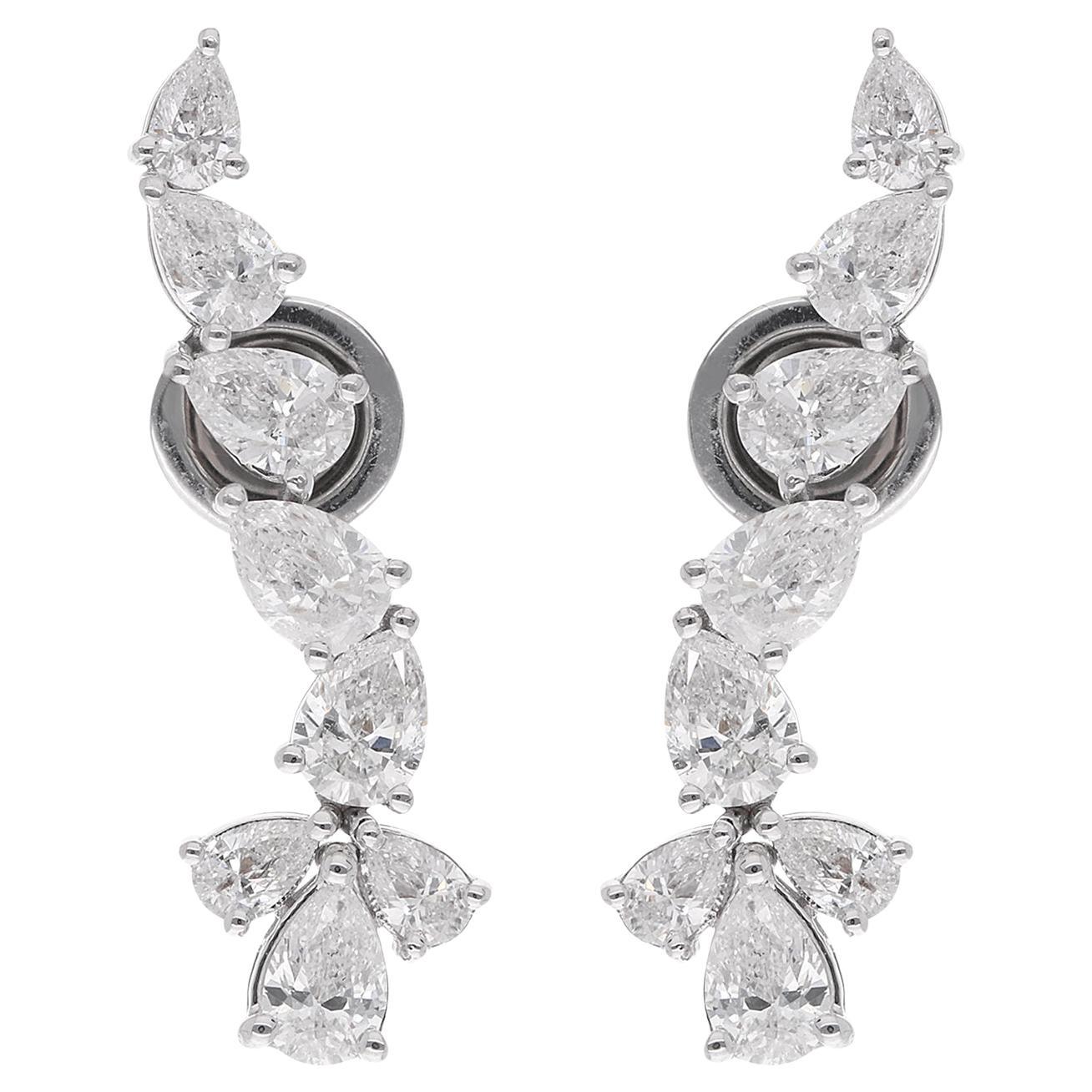 2.8 Ct SI Clarity HI Color Diamond Pear Ear Climber Earrings 18 Karat White Gold