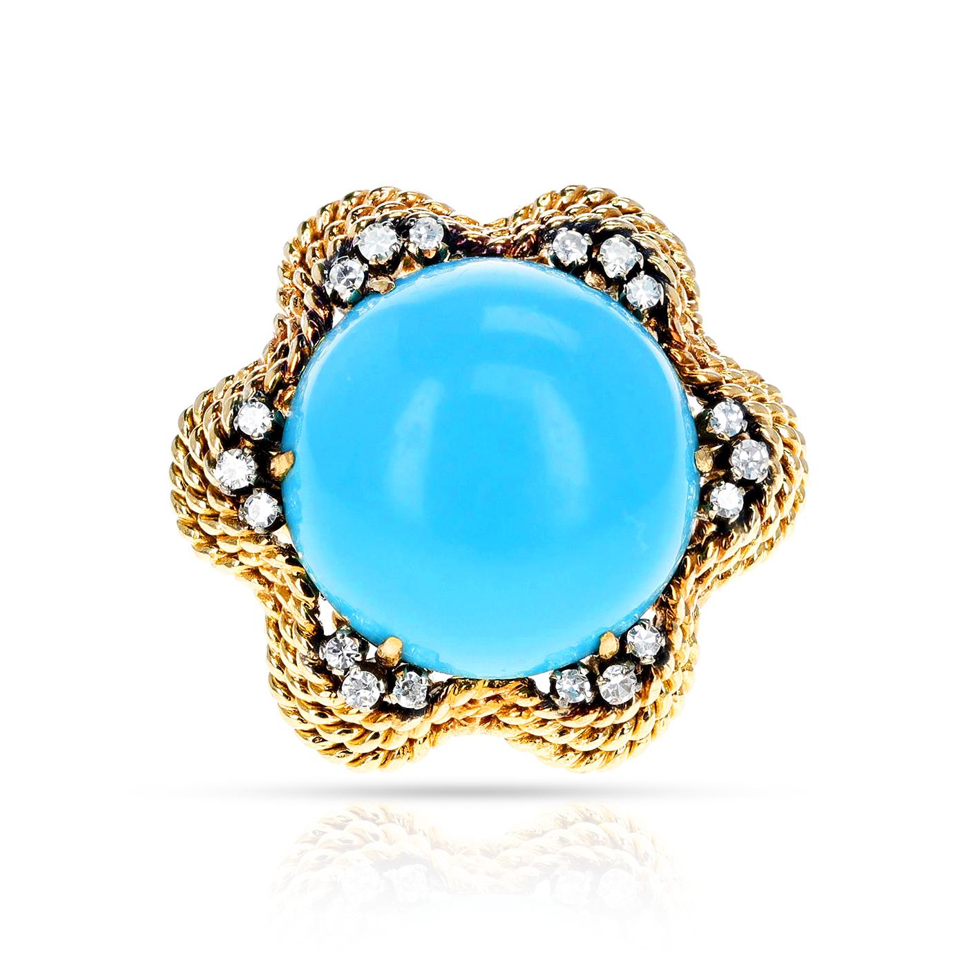 28 Ct. Turquoise and Diamond Cocktail Ring, 18k In Excellent Condition For Sale In New York, NY