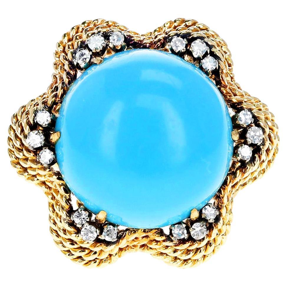 28 Ct. Turquoise and Diamond Cocktail Ring, 18k For Sale