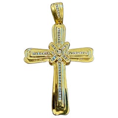 2.8 Ct White Diamond Big Cross Pendant in 14 Kt Yellow Gold with Big Bail 21.5gm