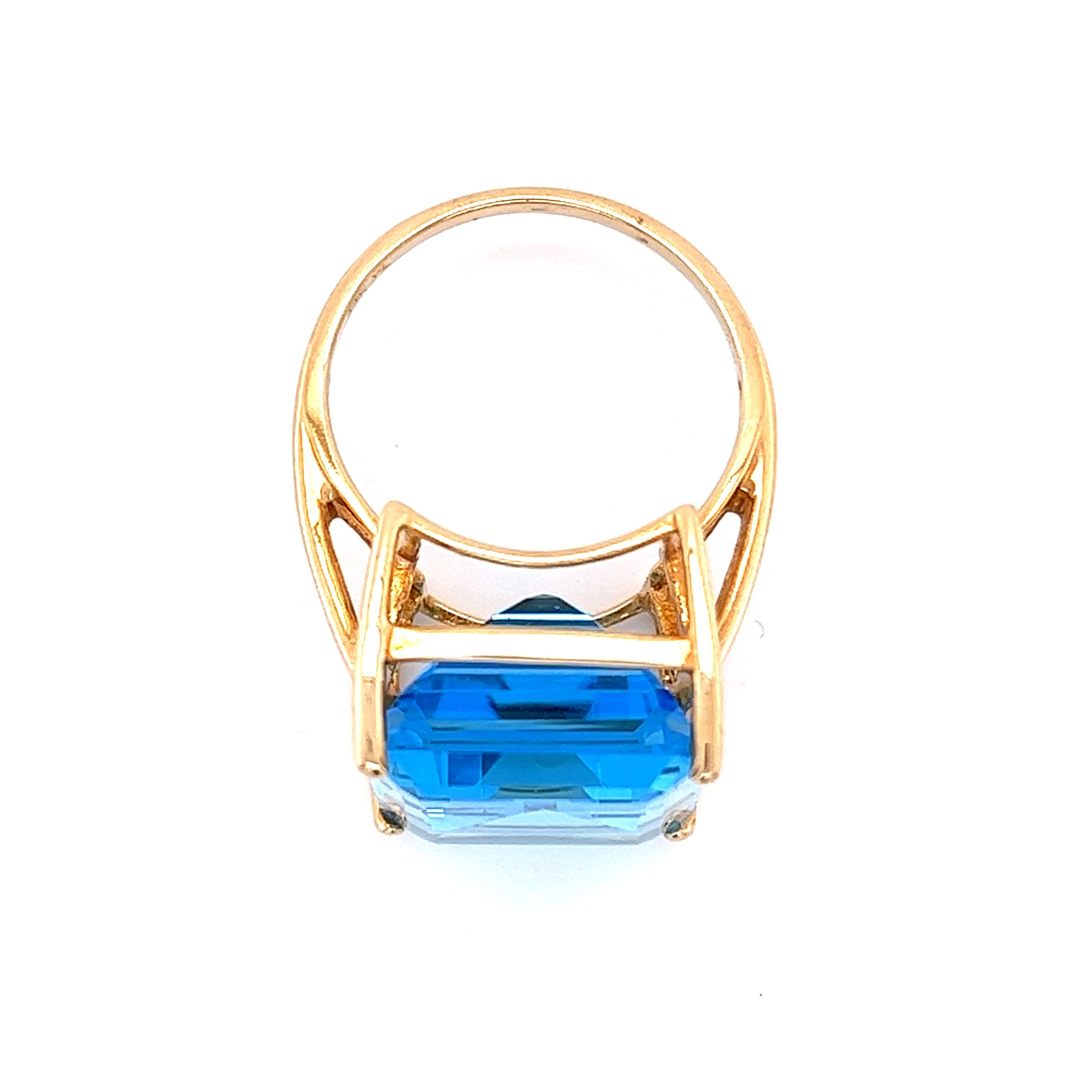 28 Karat riesiger blauer Topas Cocktail-Statement-Ring, 14K Gelbgold im Zustand „Hervorragend“ in Bozeman, MT