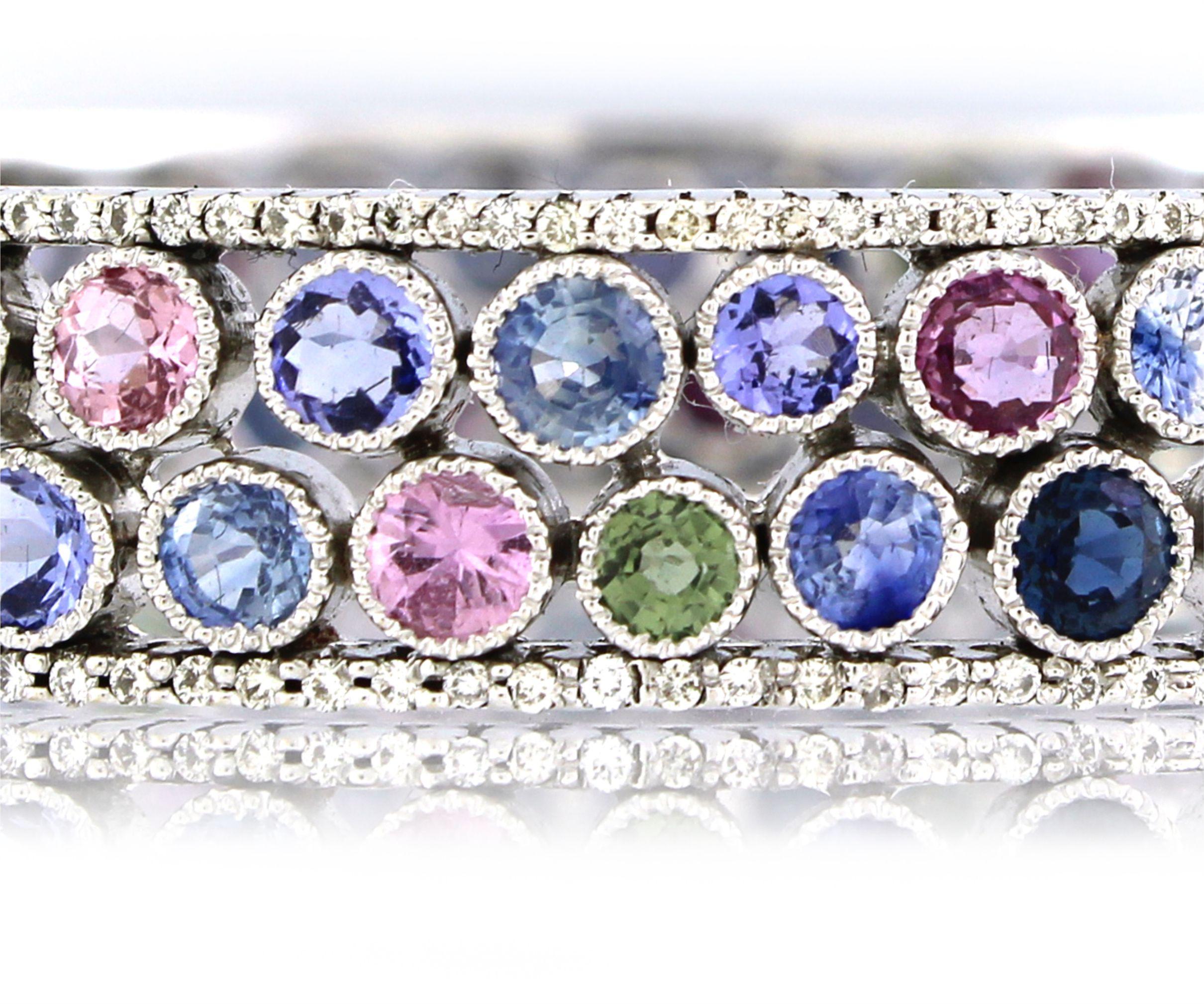 Modern 28 cts of Multi Colored Sapphires Bangle For Sale