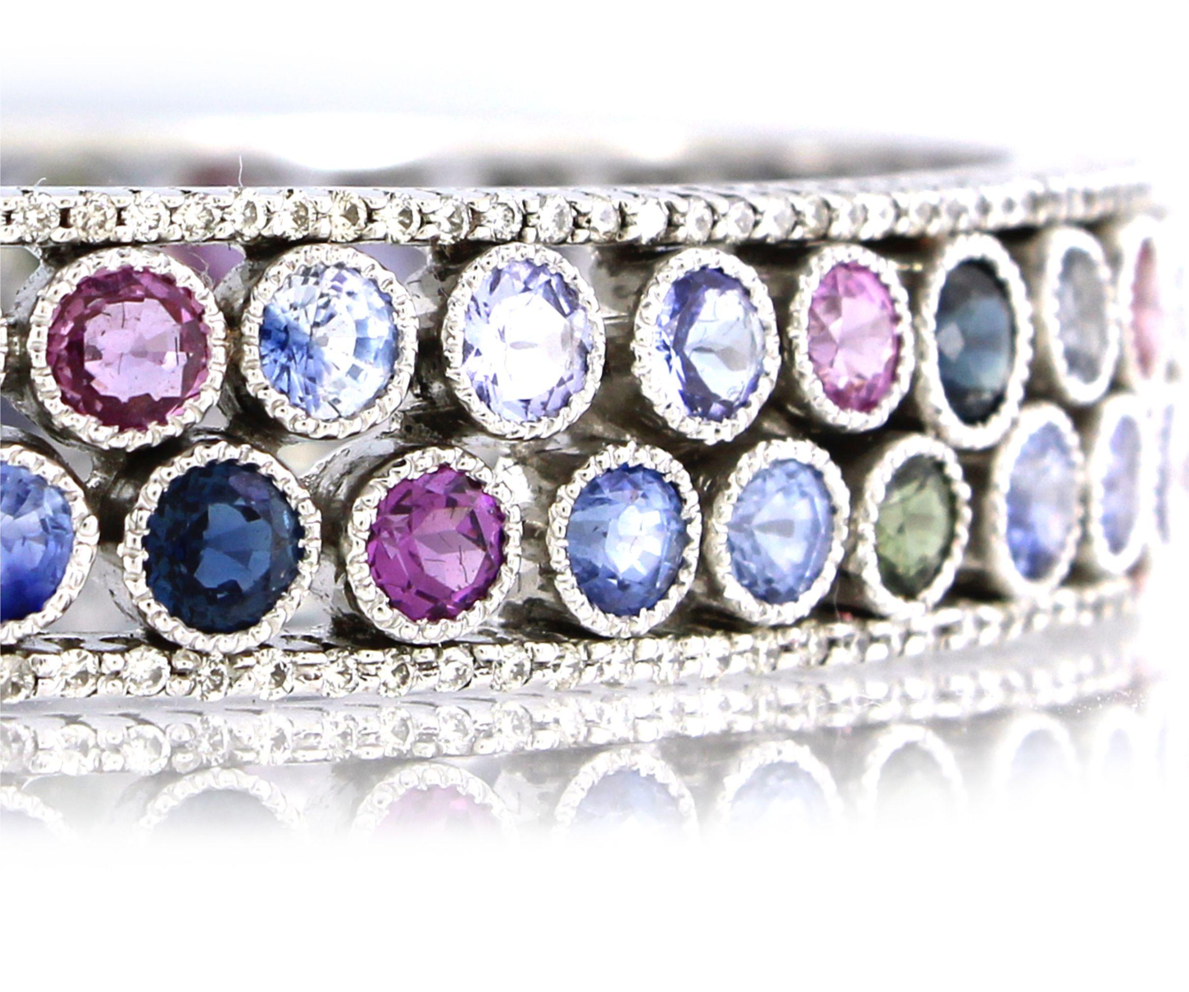 Round Cut 28 cts of Multi Colored Sapphires Bangle For Sale