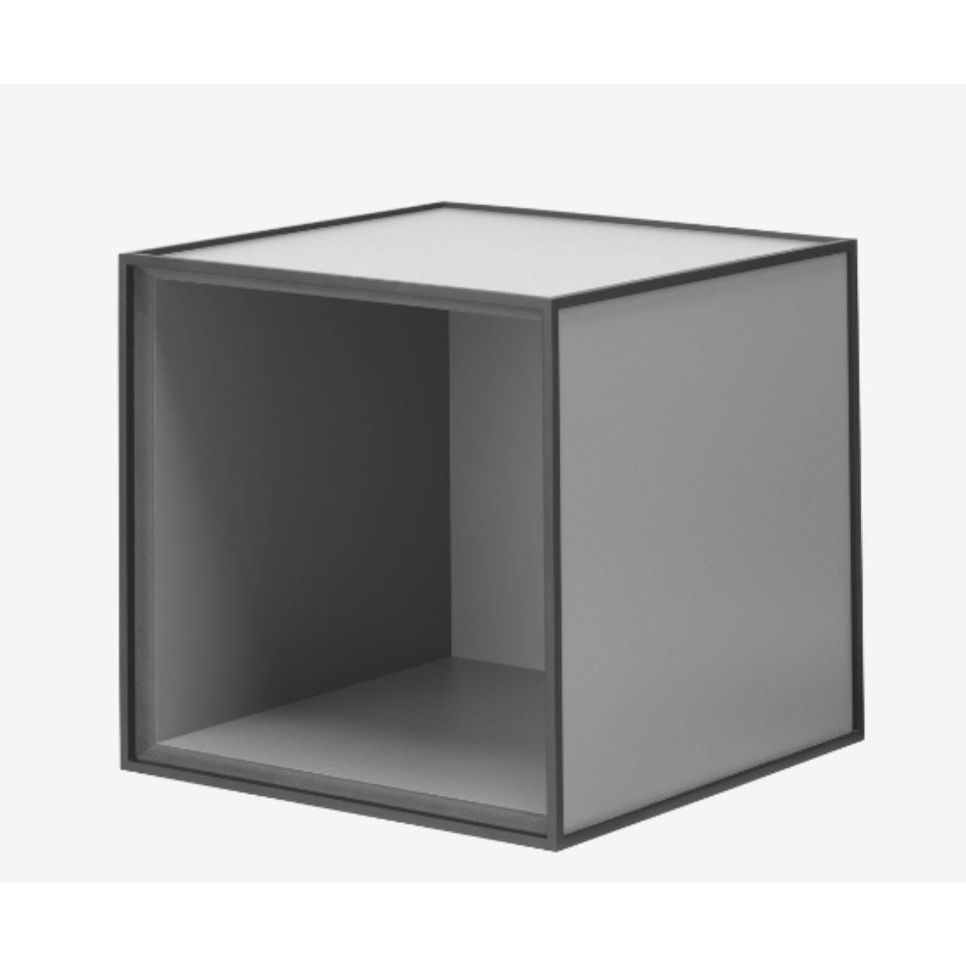 28 Dark grey frame box by Lassen.
Dimensions: W 28 x D 28 x H 28 cm.
Materials: finér, melamin, melamin, melamine, metal, veneer, oak
Also available in different colours and dimensions. 

By Lassen is a Danish design brand focused on iconic