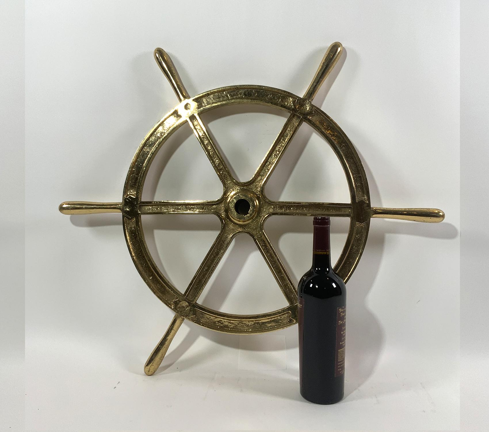 Six Spoke Solid Brass Ships Wheel In Good Condition For Sale In Norwell, MA