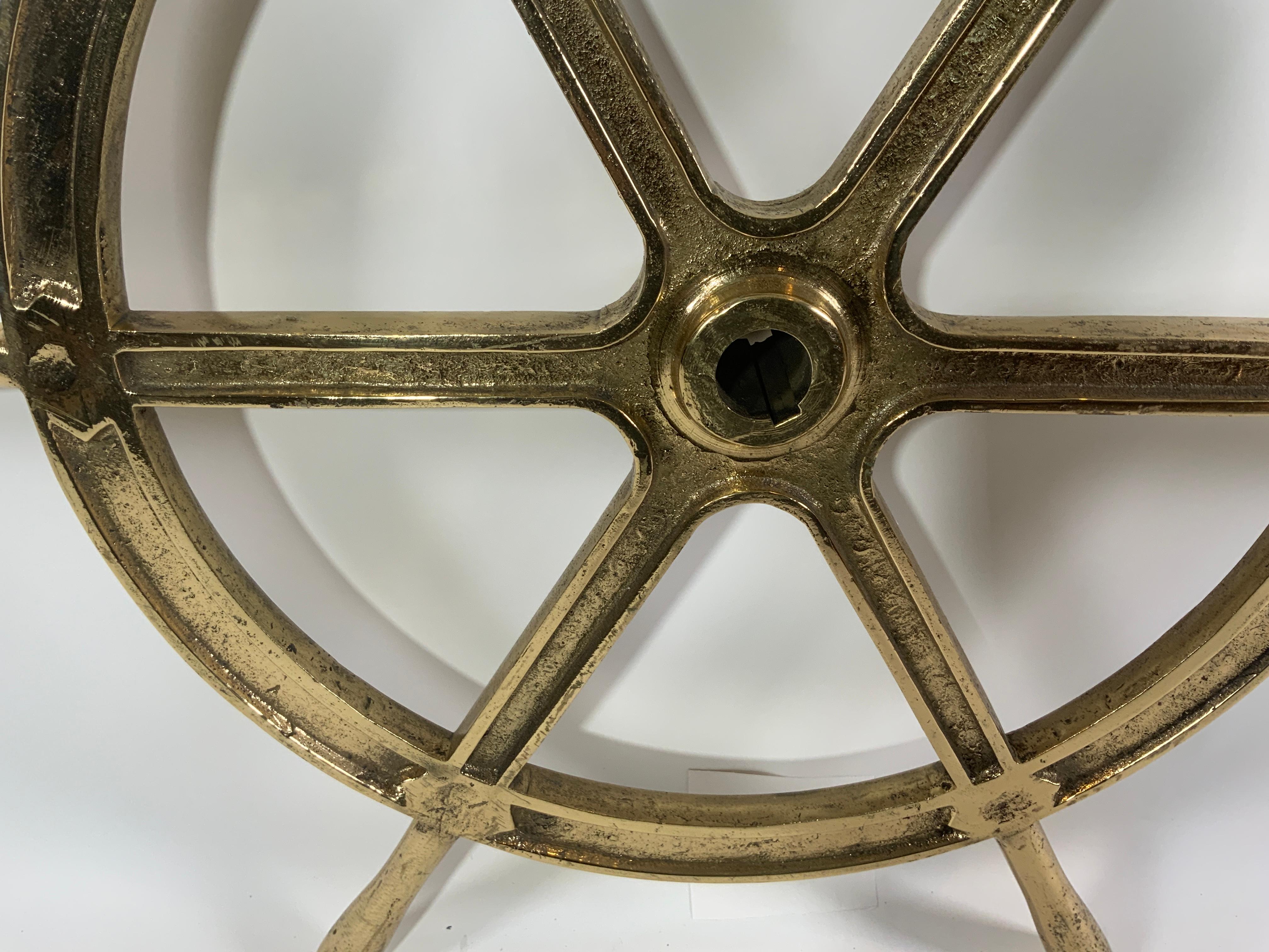 Mid-20th Century Six Spoke Solid Brass Ships Wheel For Sale