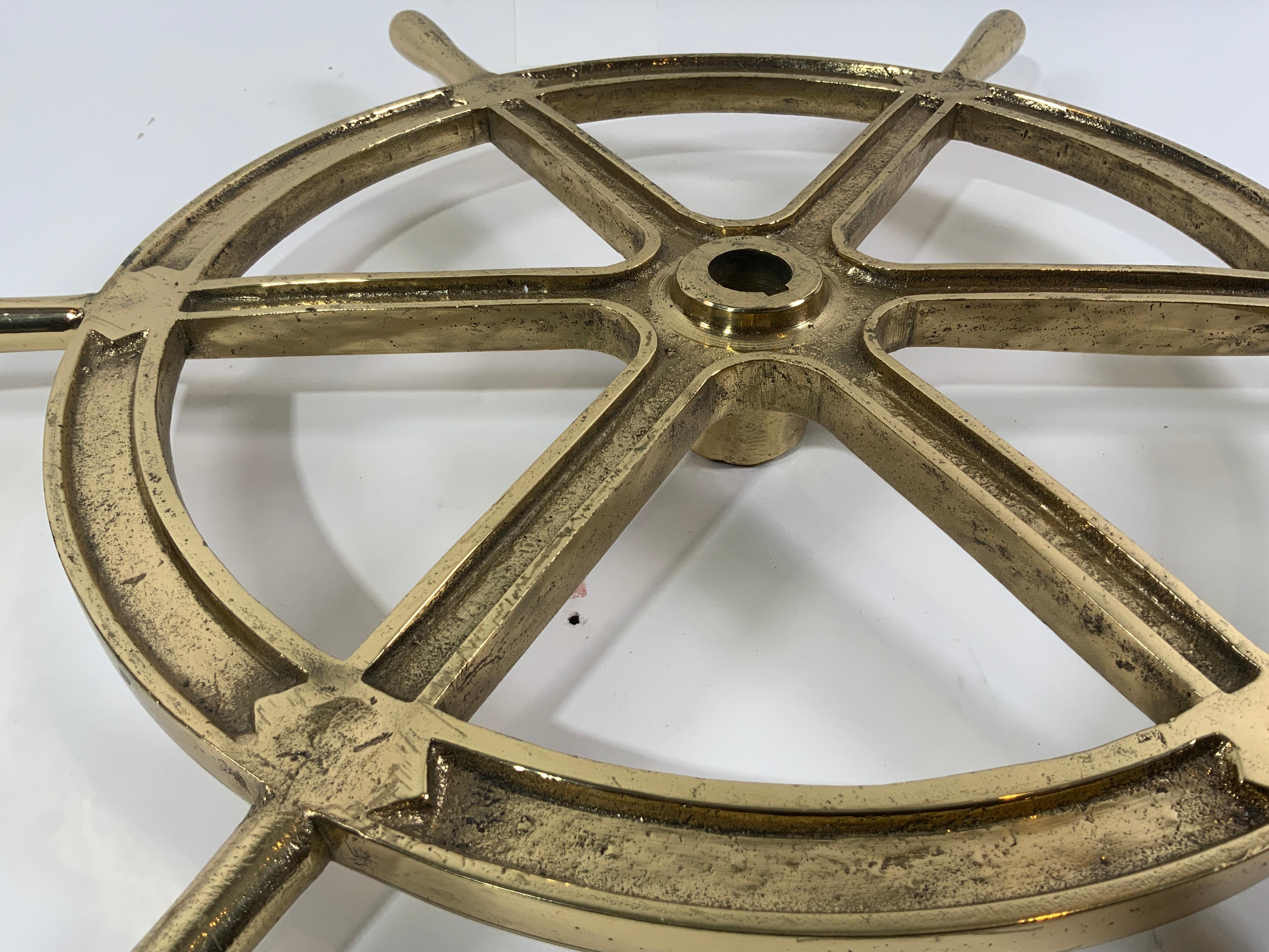 Six Spoke Solid Brass Ships Wheel For Sale 2