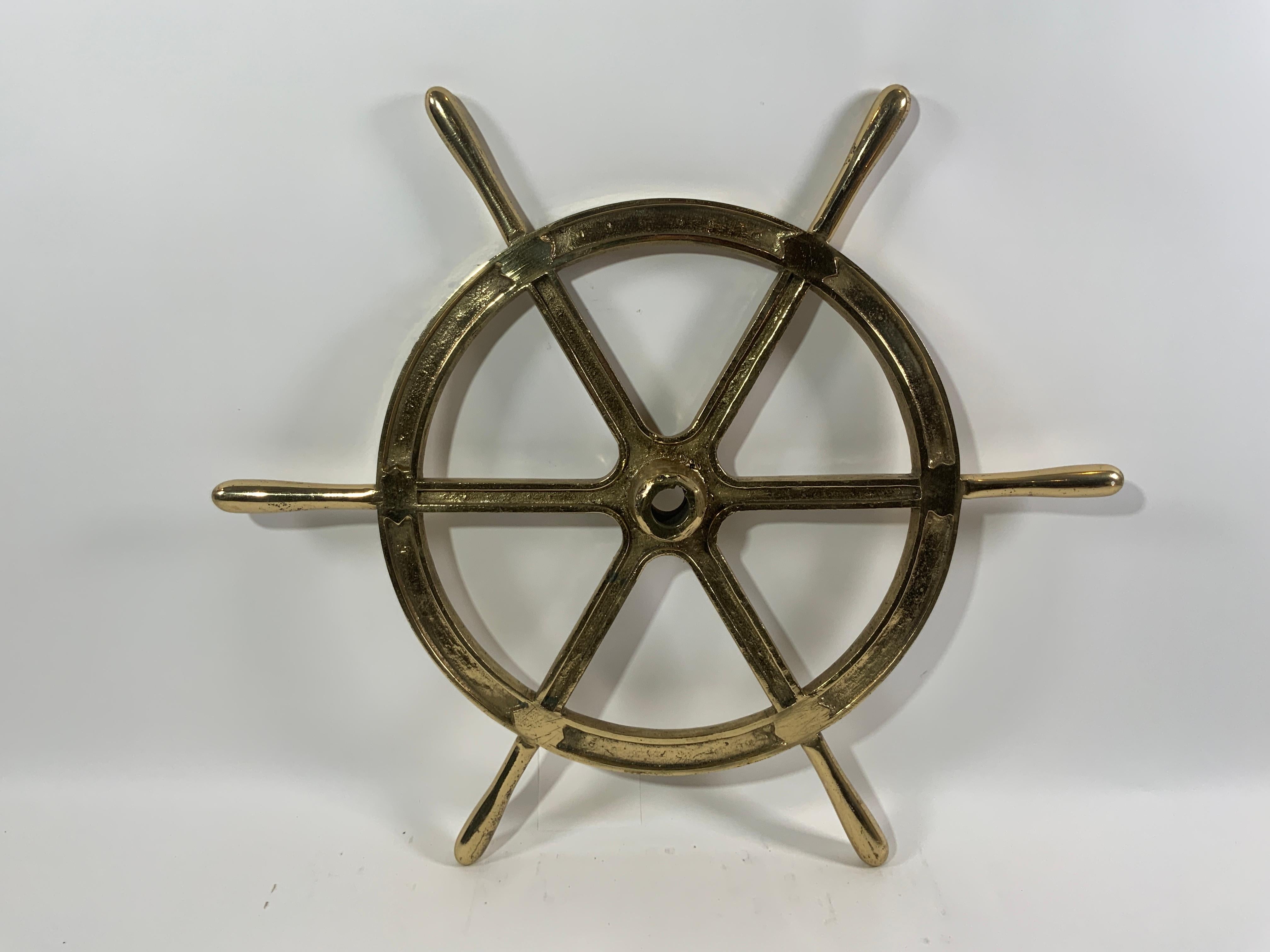 Six Spoke Solid Brass Ships Wheel For Sale 3