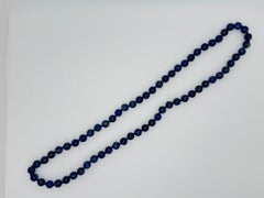 Art Deco 28-Inch Lapis Lazuli Beaded Necklace, 65 Beads, Circa 1980