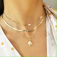 Herringbone Classic Snake Silk Necklace 14K Yellow Gold