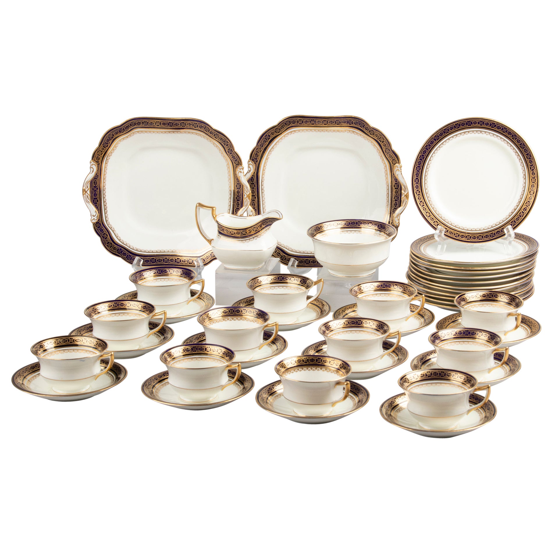 28-Piece English Antique Porcelain Tea Set Made by Aynsley
