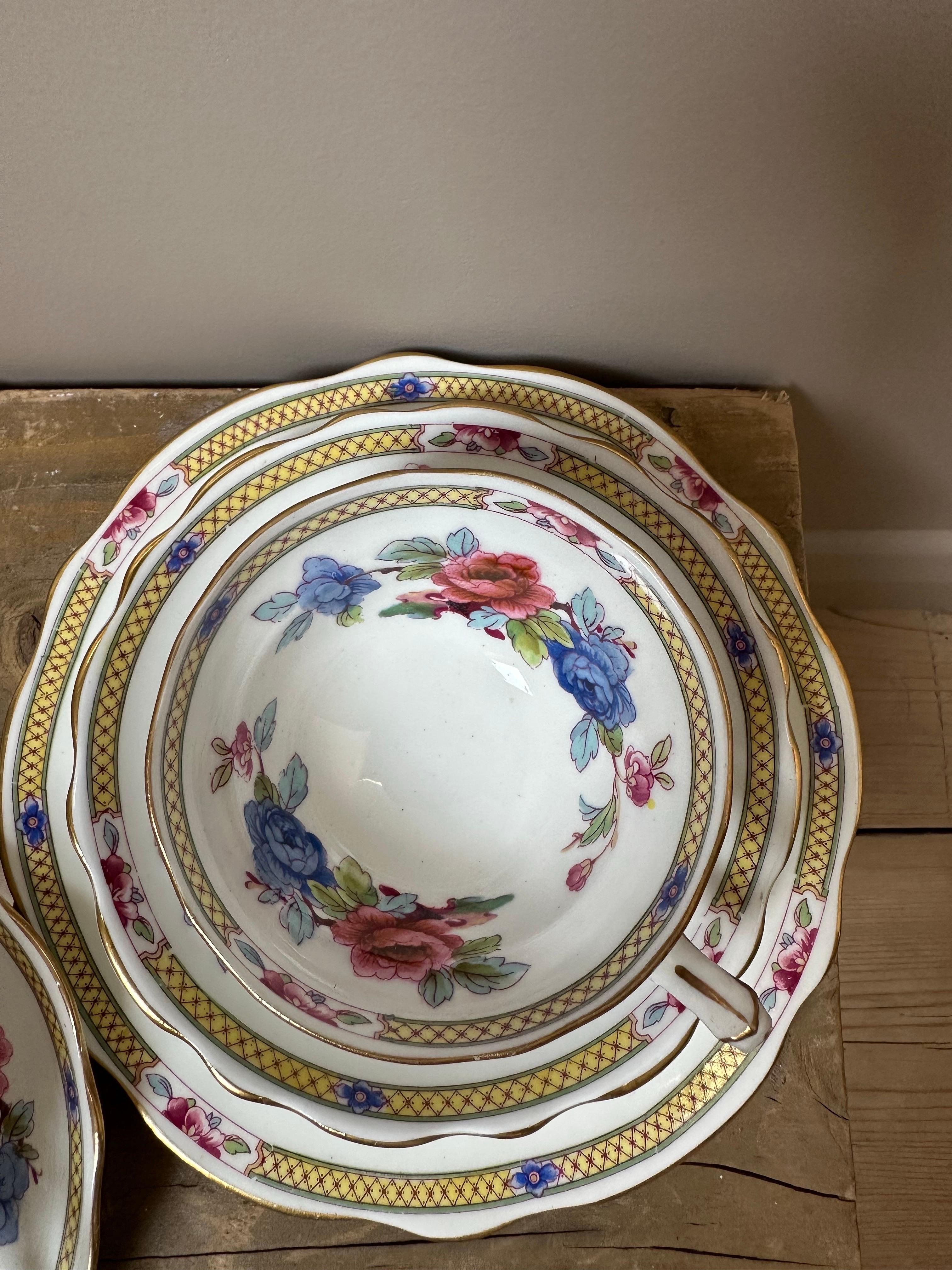 28 pièces Hammersley & Co. Service à thé en porcelaine, floral bleu et rouge, doré, 1900 en vente 1