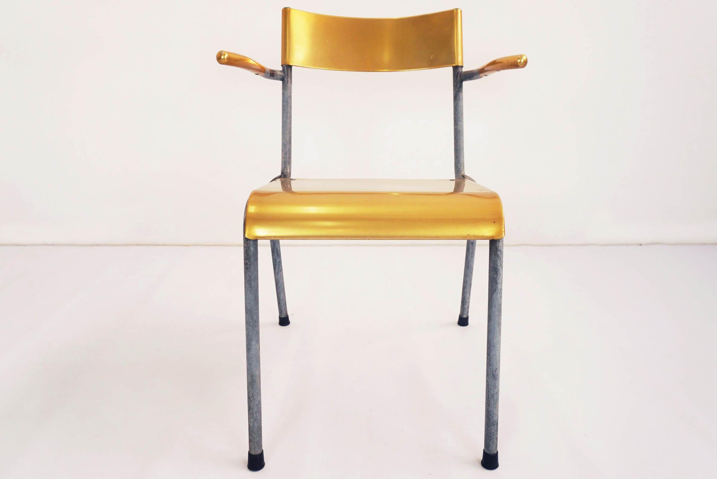 13 Pieces of Swiss Stackable Chairs in Yellow Aluminum and Anodized Metal For Sale 1