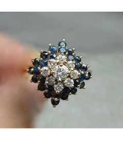 28 Sapphire 9 Diamond Ring 14K Gold Cocktail Wedding Engagement Ring