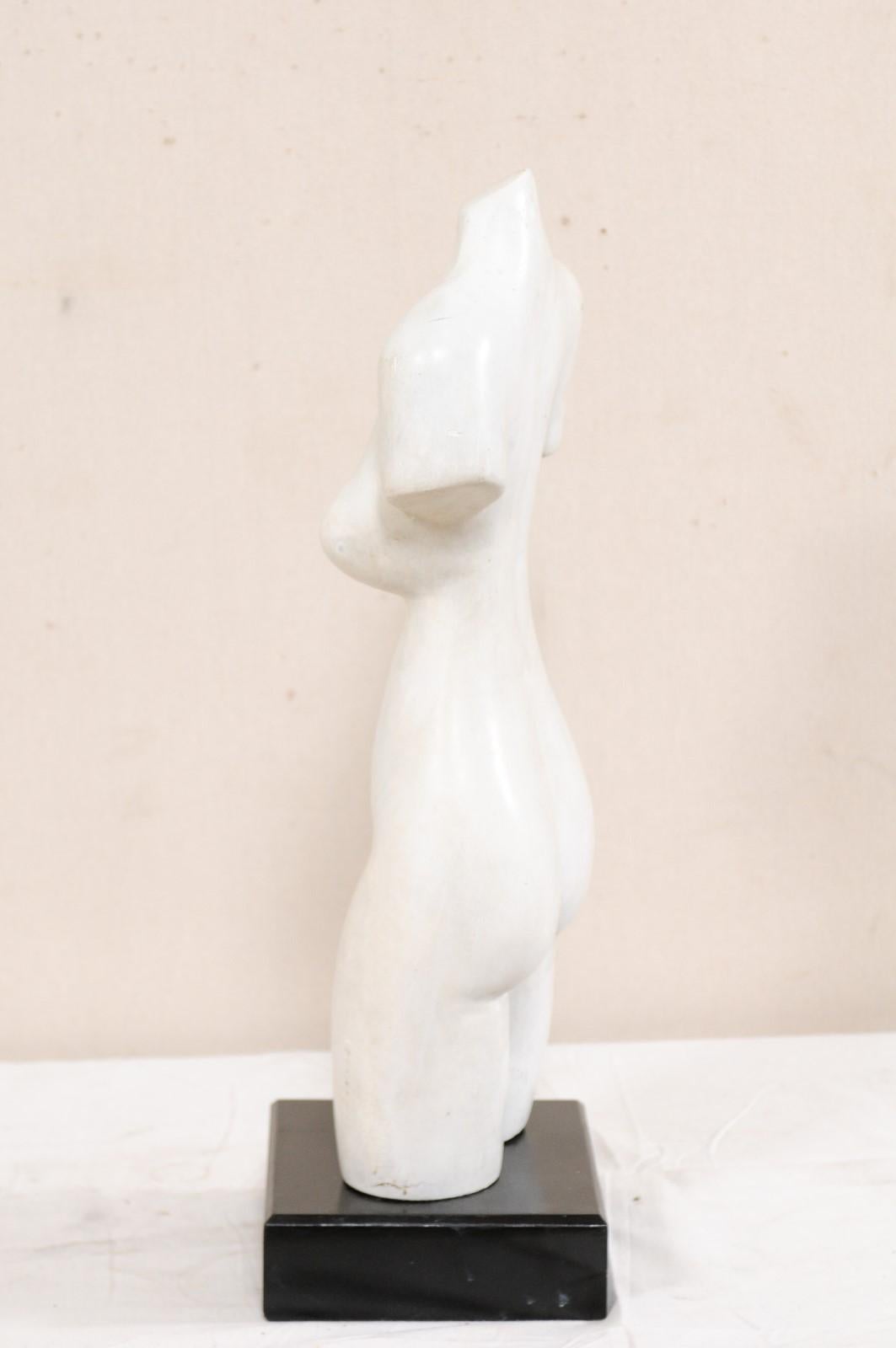Tall Female Nude Torso Statue, Modern White on Contrasting Black Base 2