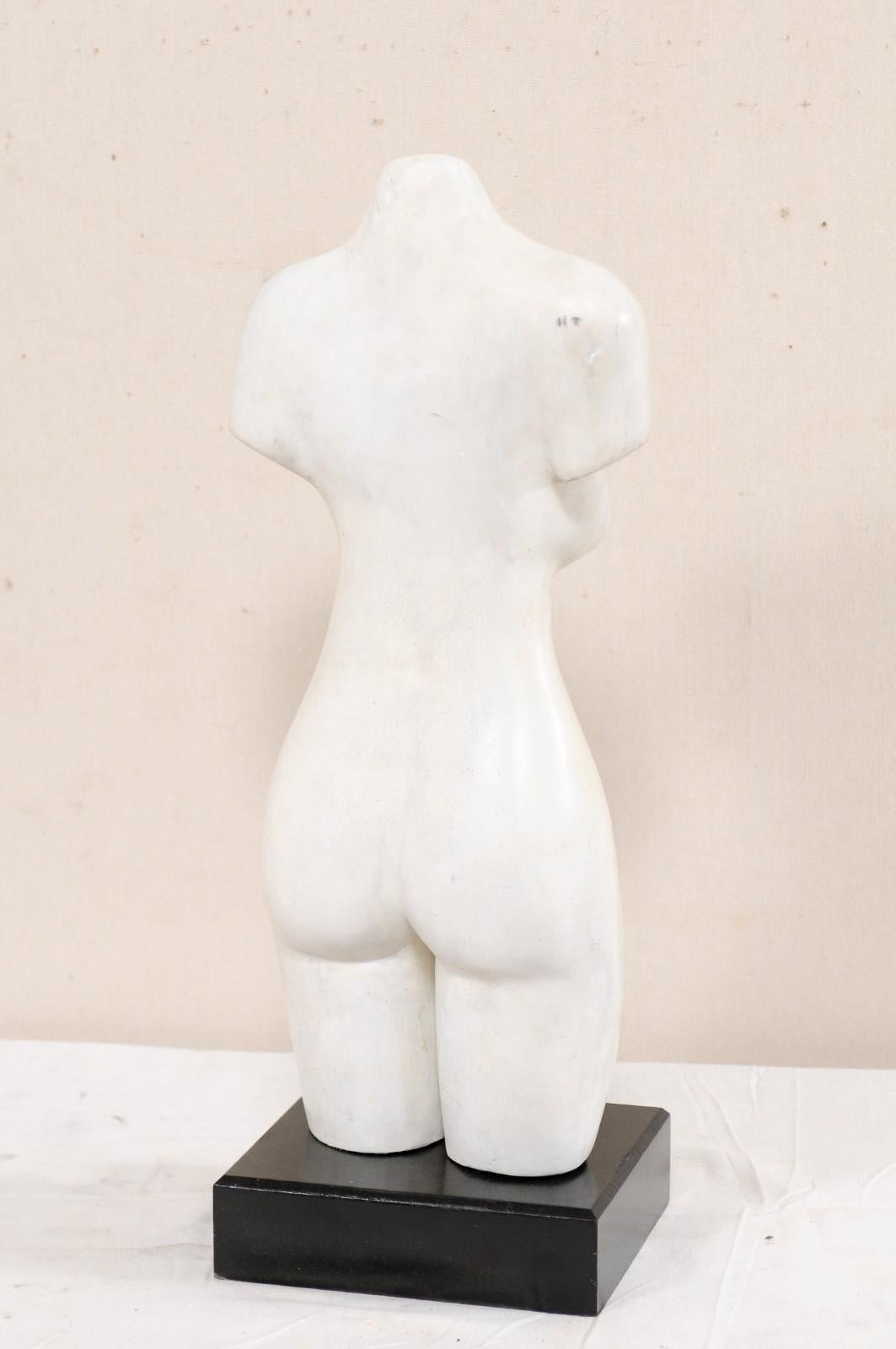 20th Century Tall Female Nude Torso Statue, Modern White on Contrasting Black Base