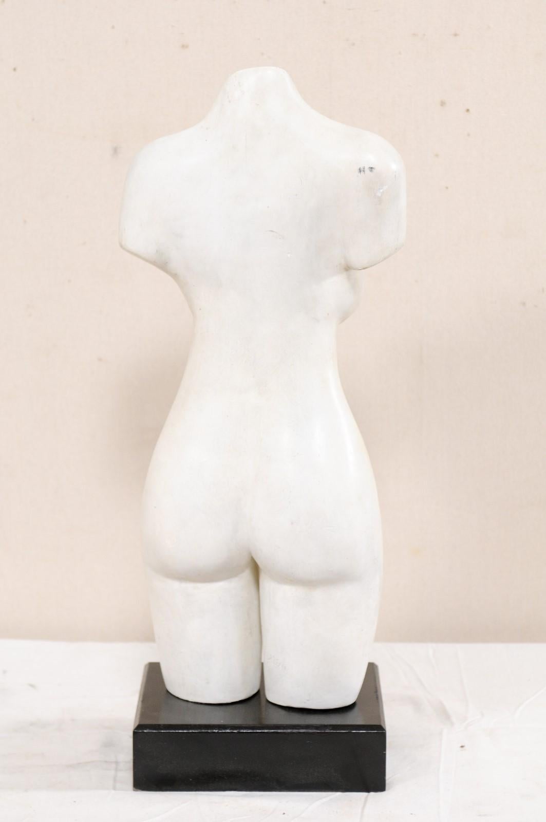 Composition Tall Female Nude Torso Statue, Modern White on Contrasting Black Base
