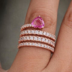 2.8 TCW Pink Sapphire Diamond Spiral Cocktail Band Ring 14k Rose Gold