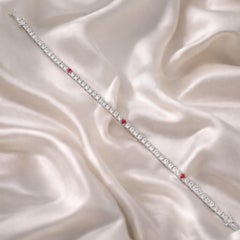 Bracciale a catena impilabile in oro bianco 18 carati con diamante e rubino da 2,8 TCW