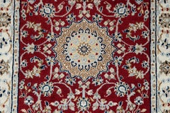 2.8 x 10.2 Red Nain Runner with Ivory Border Hand Knotted Rug