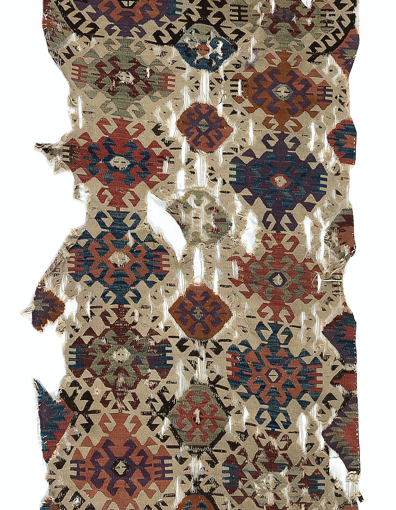 Hand-Woven 2'8'' x 11'5'' Antique Turkish Fragment Kilim Rug, 18th Century For Sale