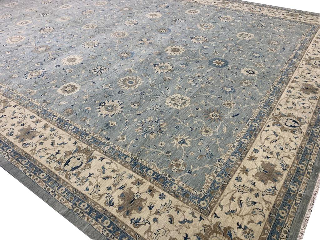 28 x 14 ft Palace Size Rug Contemporary in Style of Farahan Grey Blue and Beige For Sale 4