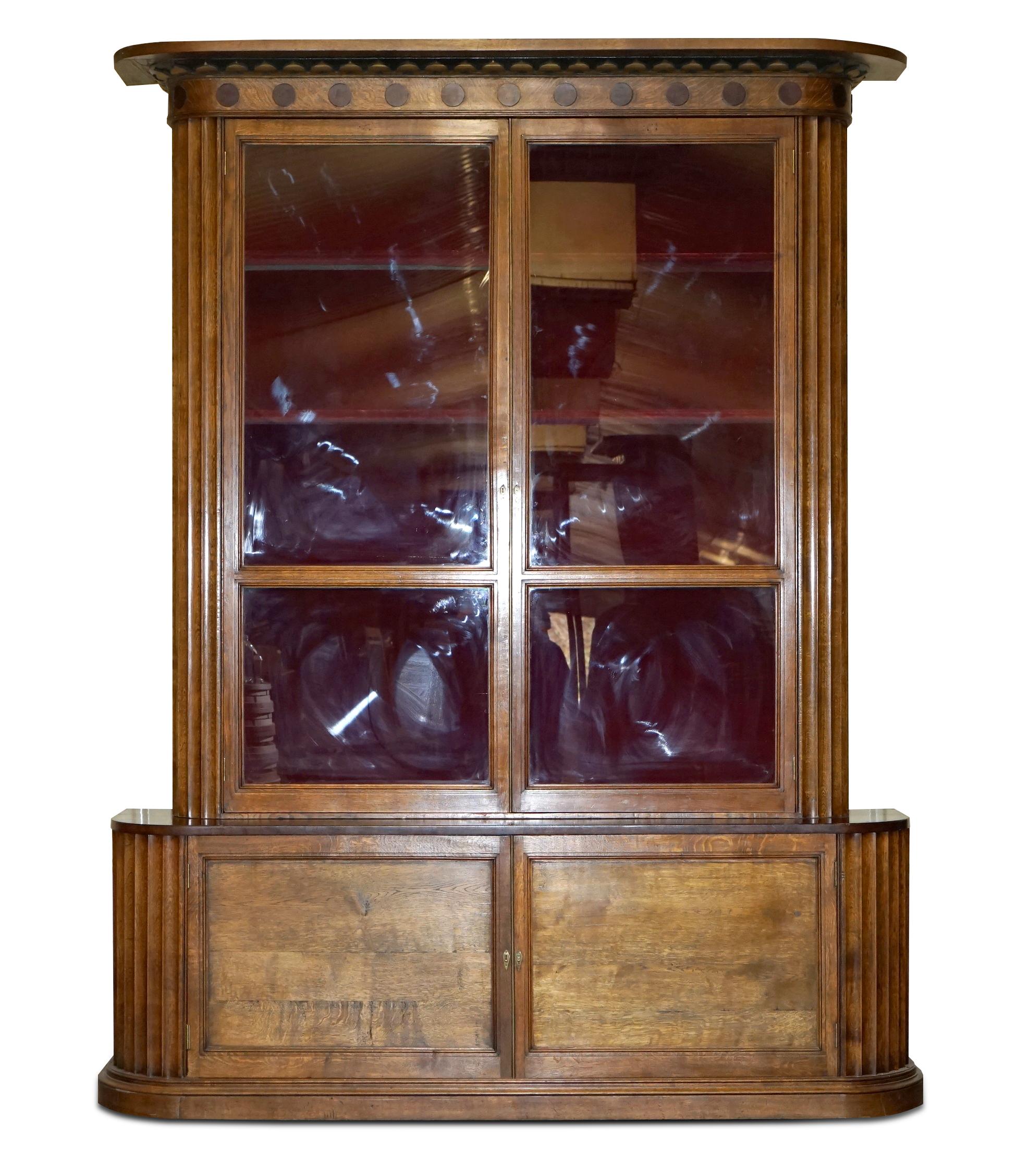 Royal House Antiques

Royal House Antiques is delighted to offer for sale this highly collectable, restored, Victorian circa 1860-1880, Pine and oak very large Library Bookcase with Campaign drawers to the base which is from the original design by