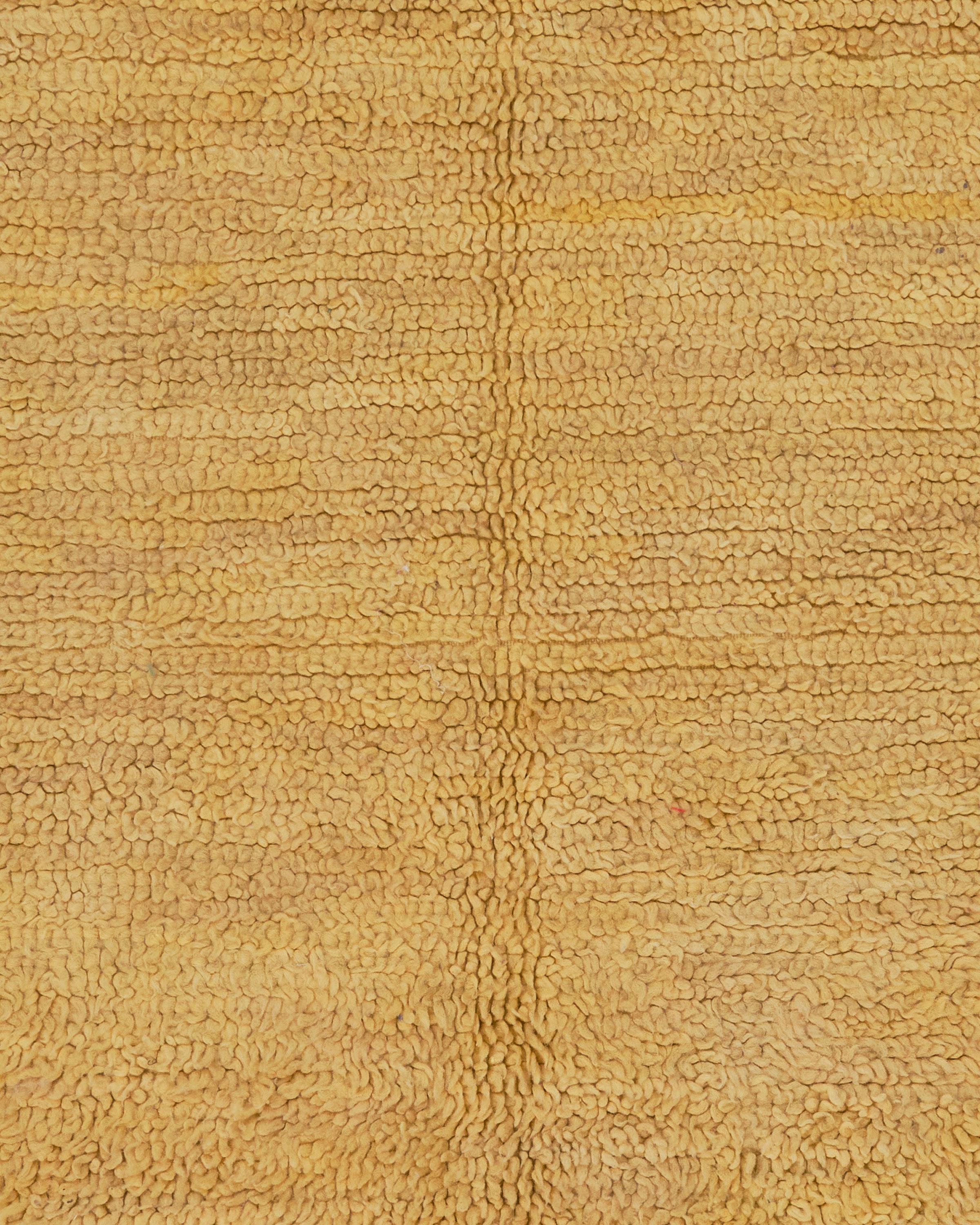 Hand-Crafted 2’8” x 6’0.5” Alyssum Yellow Handmade Moroccan Wool Vintage Rug For Sale