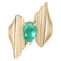 2.80 Carat 14K Colombian Emerald Pear Cut Solitaire Statement Gold Ring