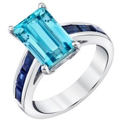 2.80 Carat Aquamarine and Channel Set Blue Sapphire, White Gold Band Ring