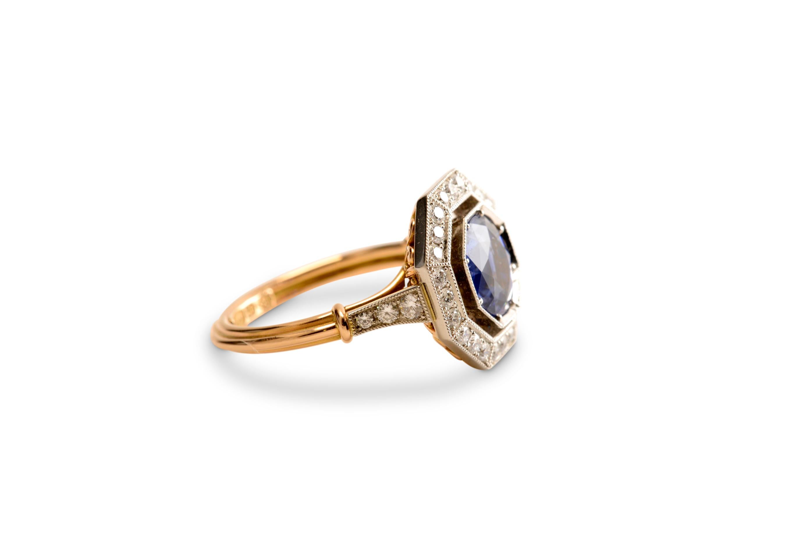 2.80 Carat Blue Ceylon Sapphire and Octagonal Diamond Halo Ring For Sale 2