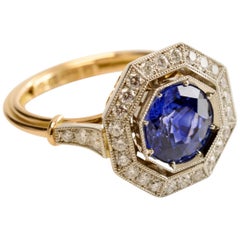 2.80 Carat Blue Ceylon Sapphire and Octagonal Diamond Halo Ring