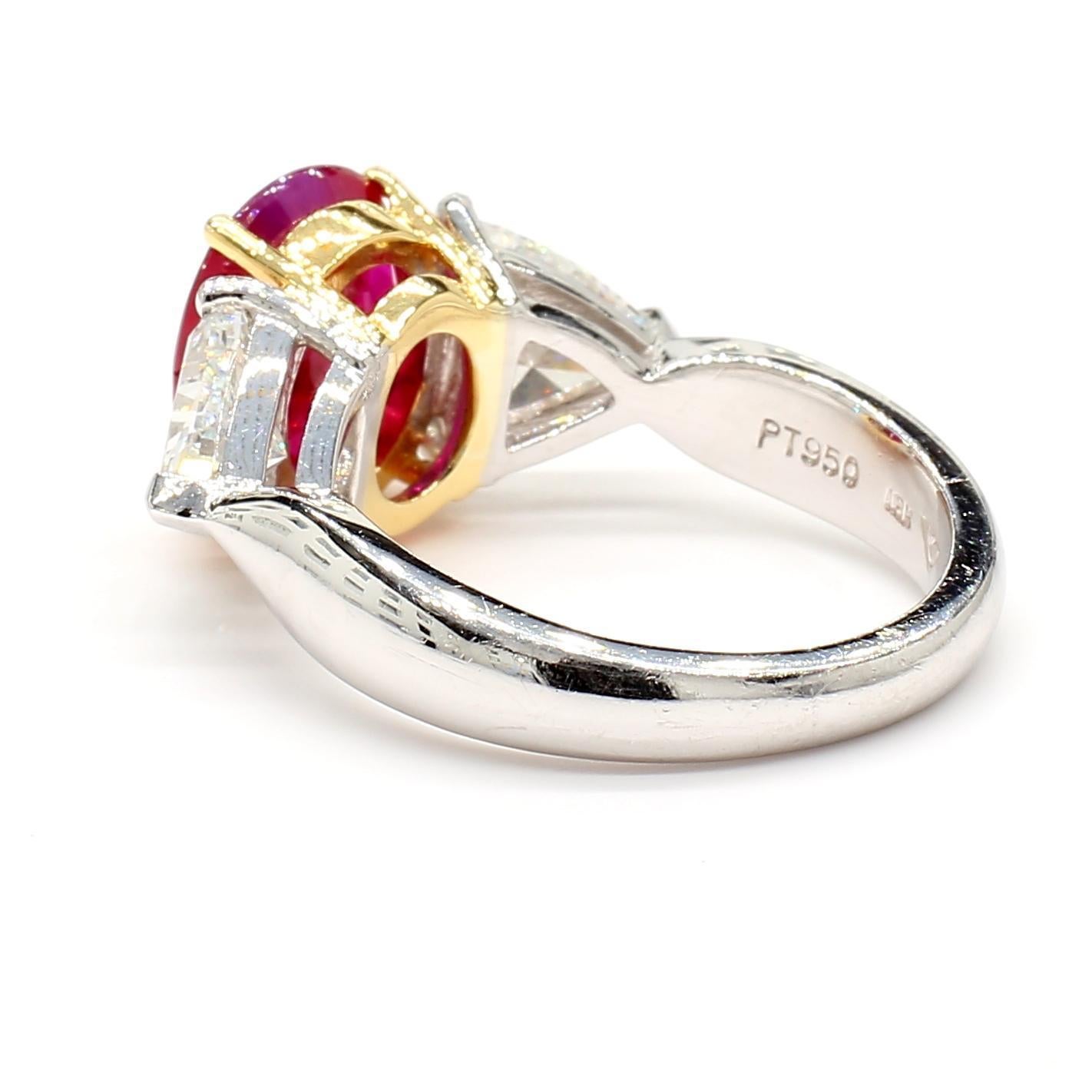 2.80 Carat Burma Ruby & Diamond Platinum Ring For Sale 1