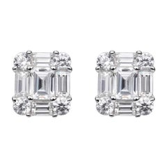 Clous d'oreilles en argent sterling avec zirconia cubique taille baguette et brillante de 2,80 carats