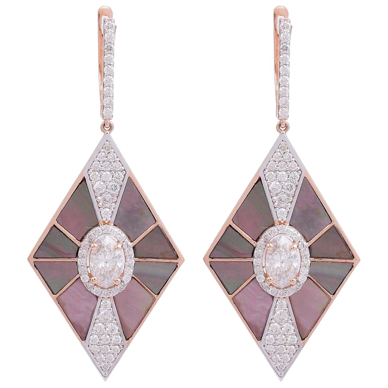 2.80 Carat Diamond 18 Karat Rose Gold Enamel Kite Earrings For Sale
