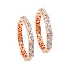 2.80 Carat Diamond 18 Karat Rose Gold Hexagon Hoop Earrings