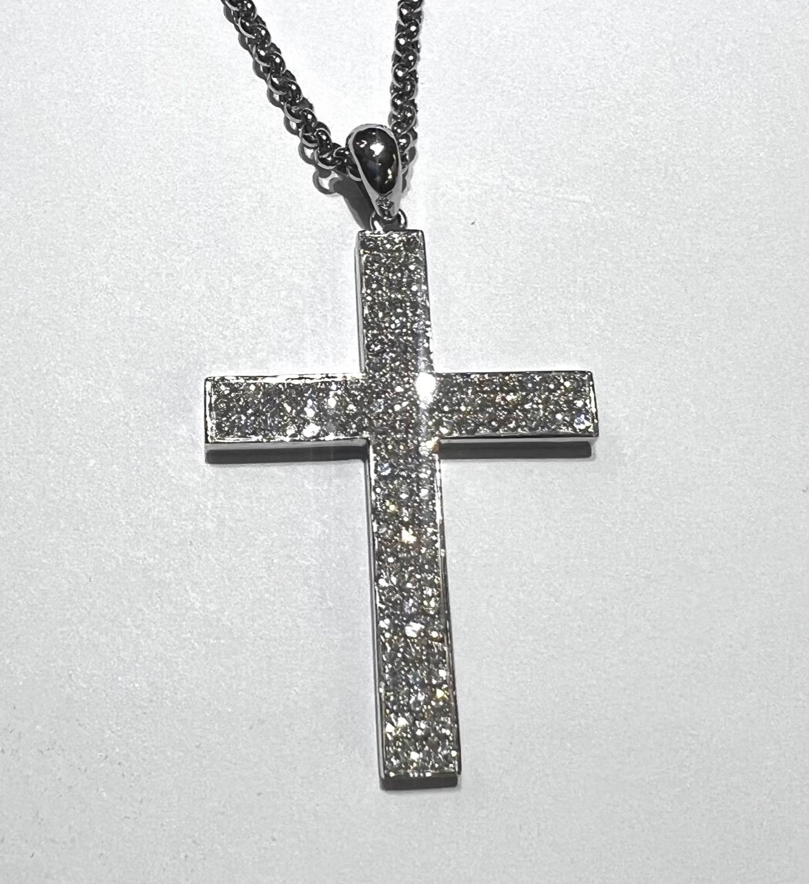 Modern 2.80 Carat Diamond Cross Necklace For Sale