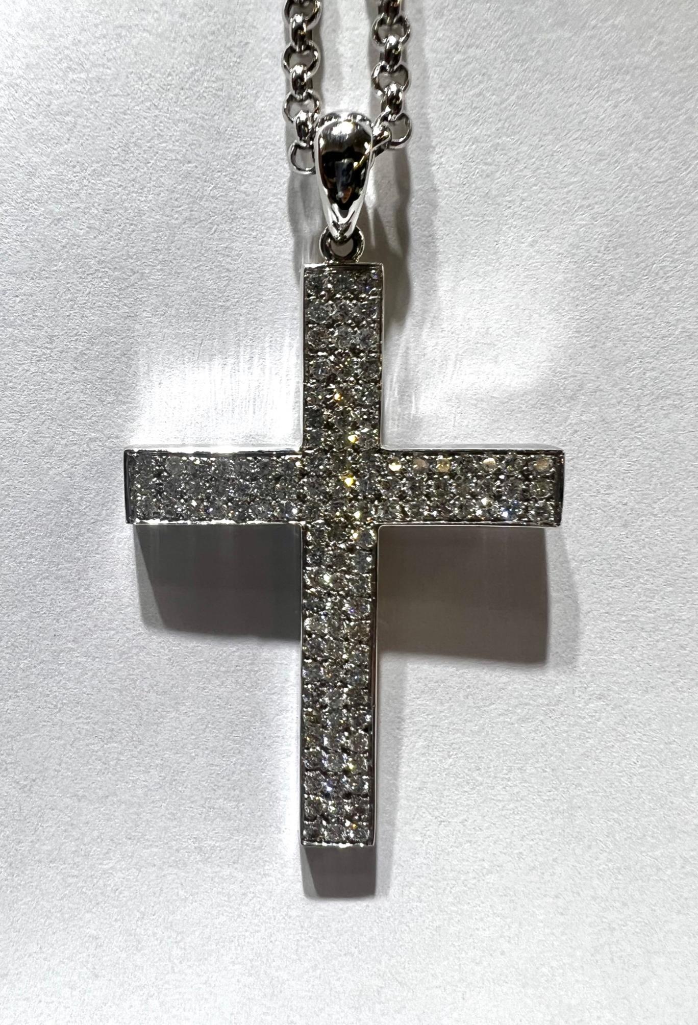 Women's or Men's 2.80 Carat Diamond Cross Necklace For Sale