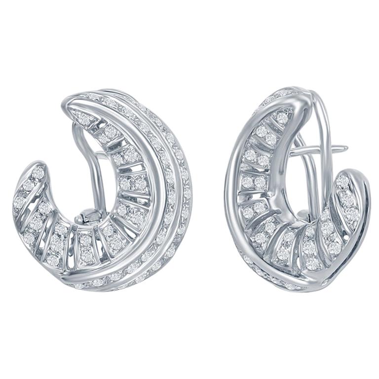 Boucles d'oreilles italiennes en or blanc avec diamants de 2,80 carats