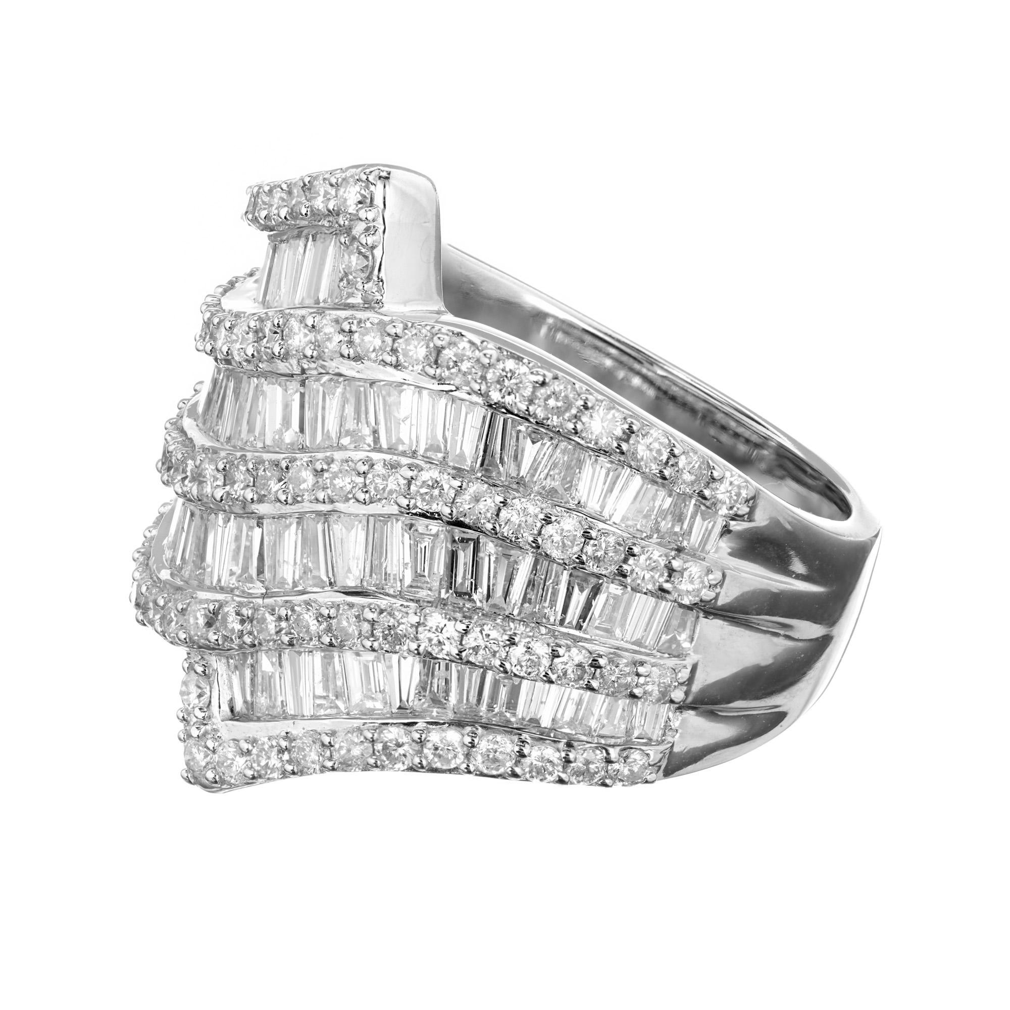 Women's 2.80 Carat Diamond Nine-Row Tapered Swirl Wide Gold Cocktail Ring