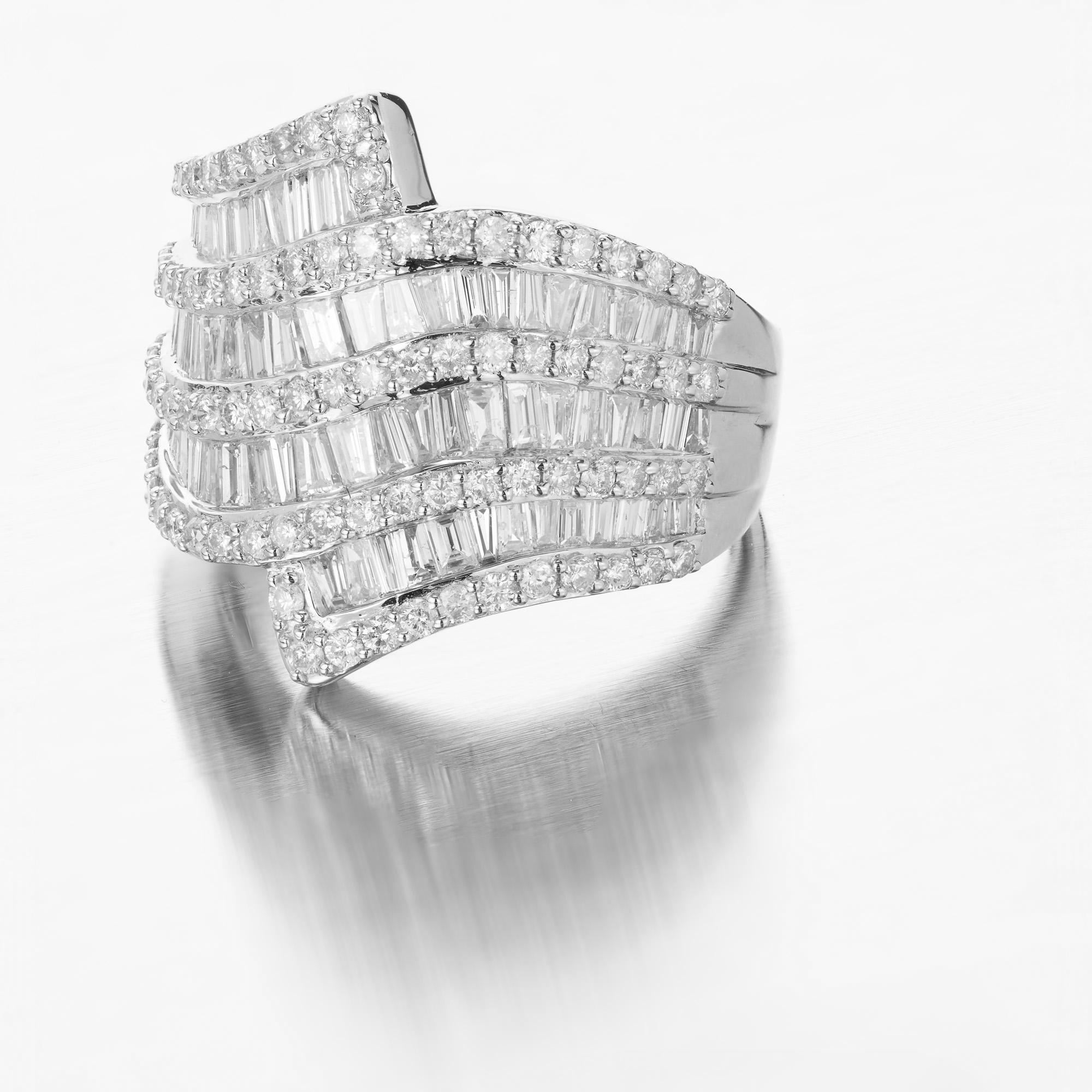 2.80 Carat Diamond Nine-Row Tapered Swirl Wide Gold Cocktail Ring 2