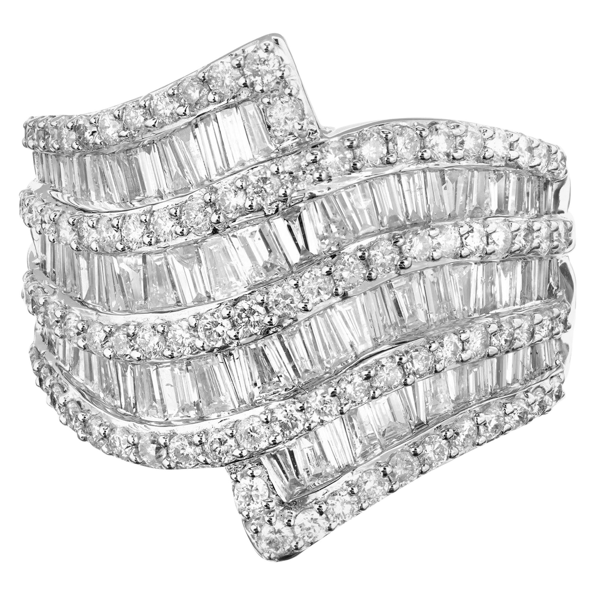 2.80 Carat Diamond Nine-Row Tapered Swirl Wide Gold Cocktail Ring