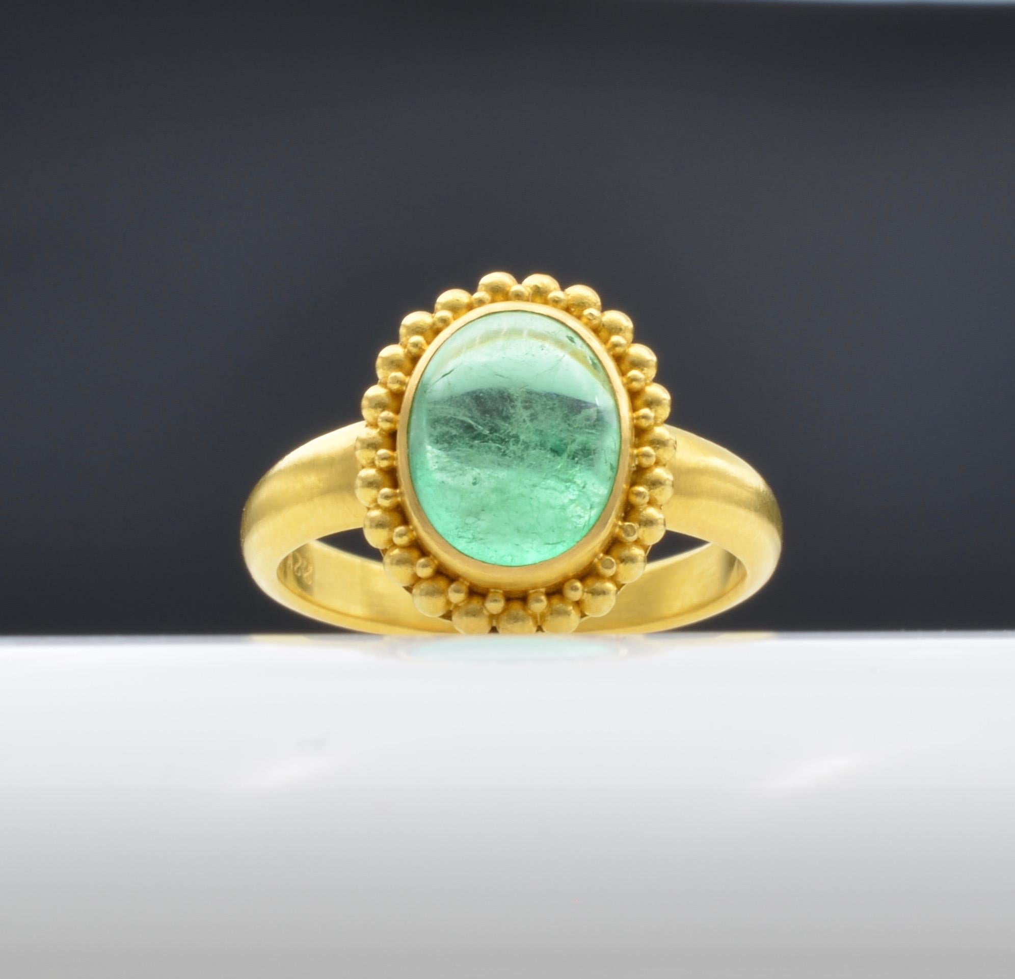 Romantic 2.80 Carat Emerald and 22 Karat Yellow Granular Gold Ring