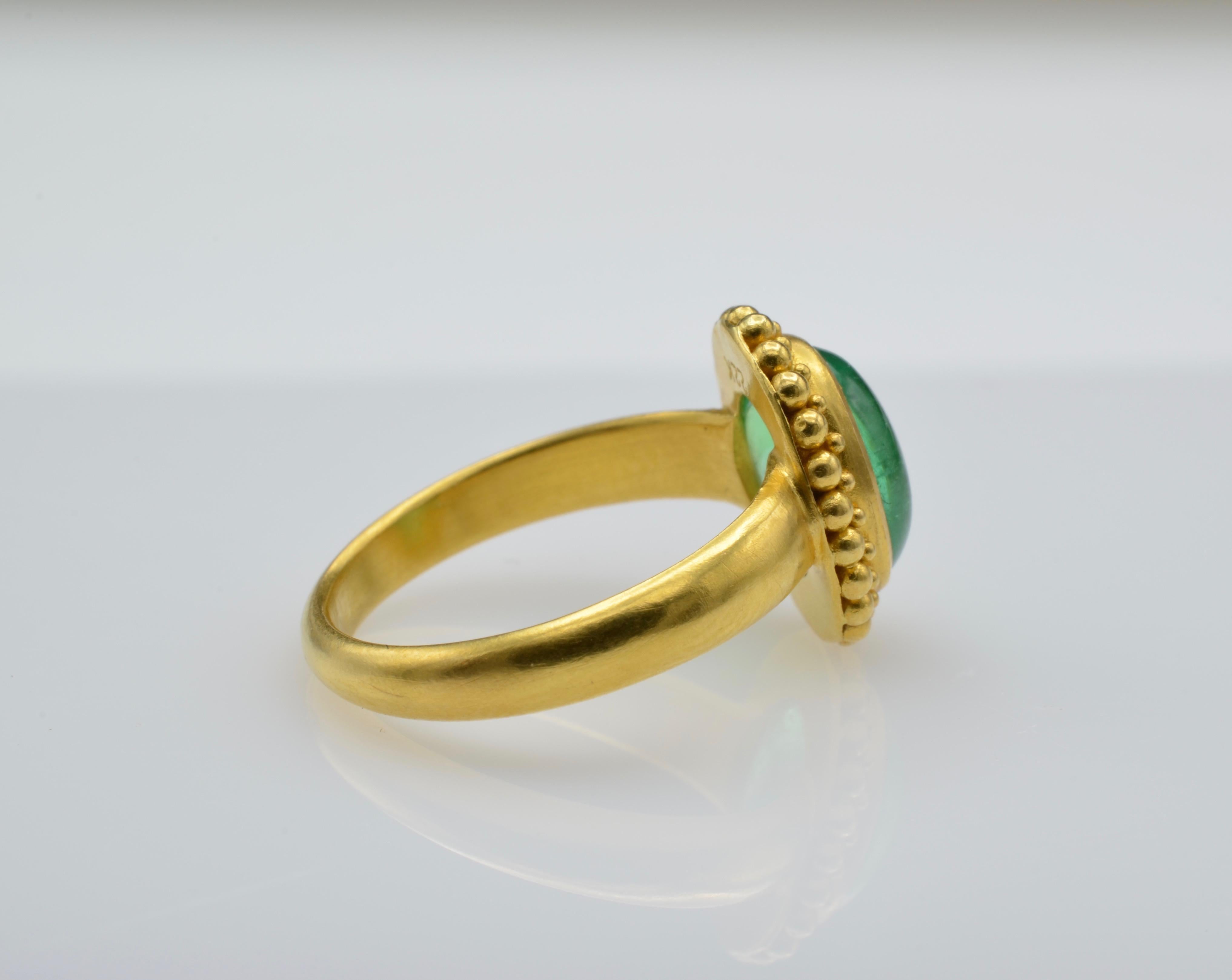 2.80 Carat Emerald and 22 Karat Yellow Granular Gold Ring 1