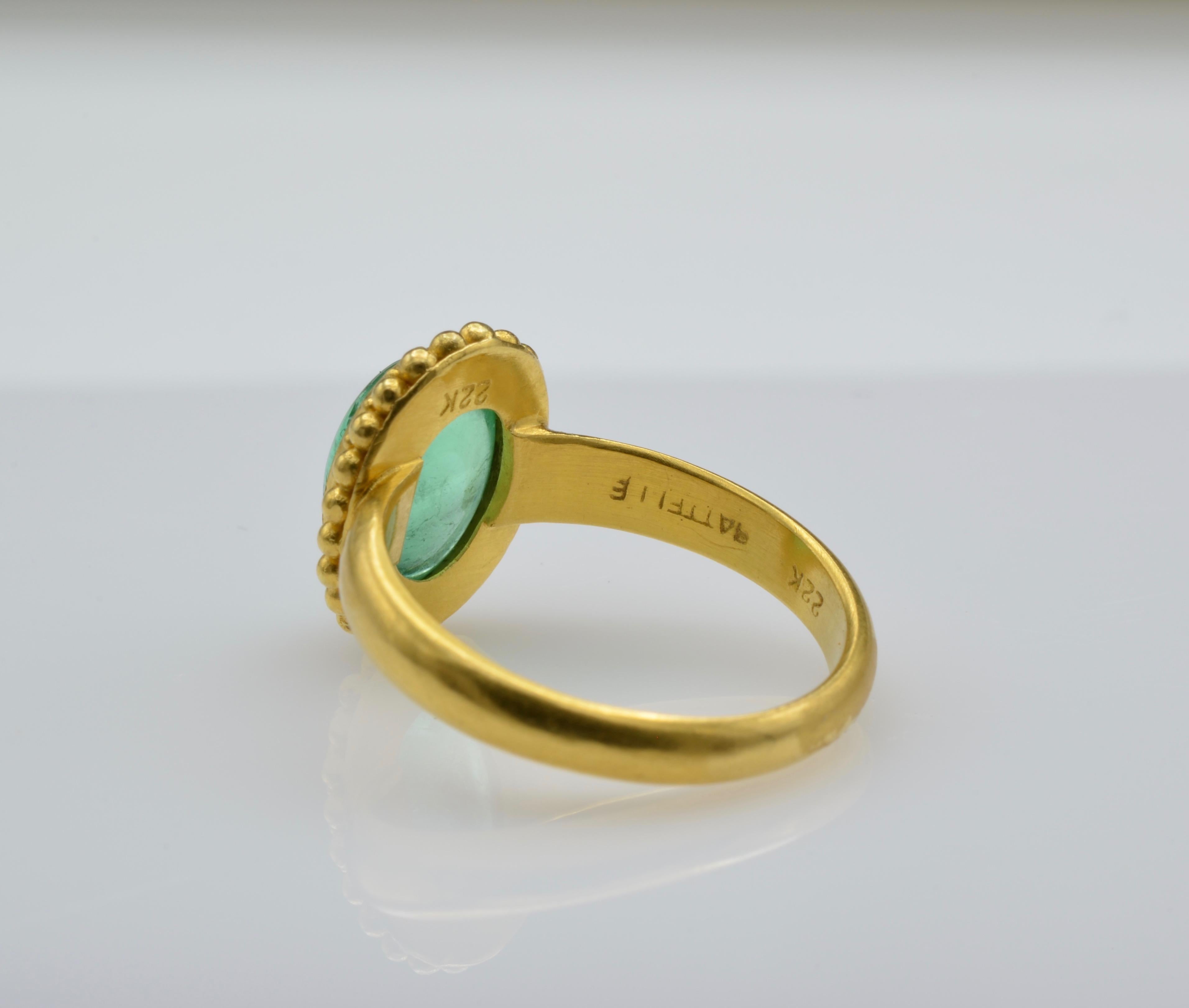 2.80 Carat Emerald and 22 Karat Yellow Granular Gold Ring 2