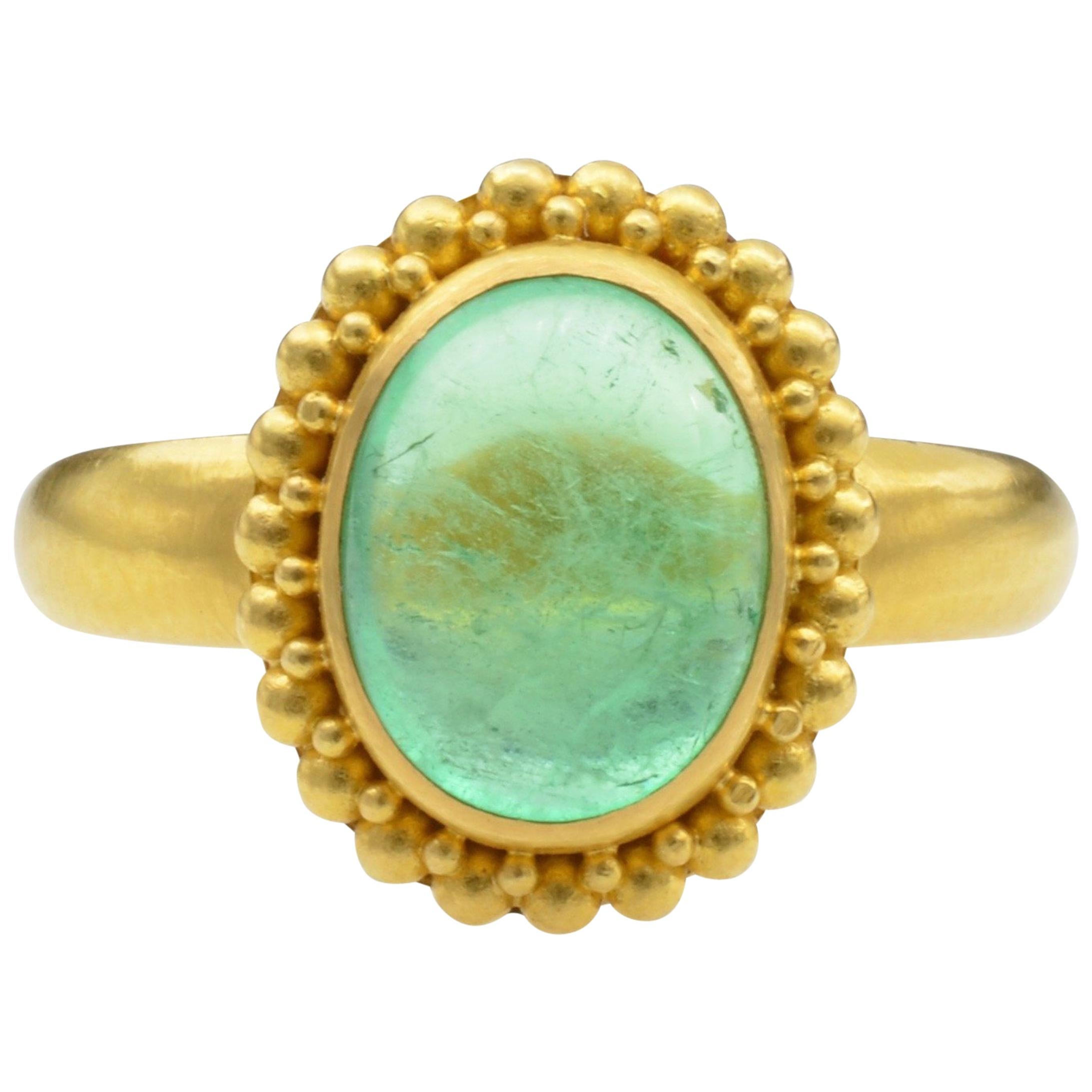 2.80 Carat Emerald and 22 Karat Yellow Granular Gold Ring