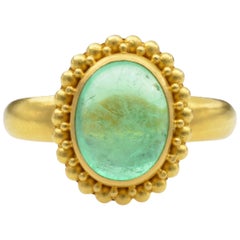 2.80 Carat Emerald and 22 Karat Yellow Granular Gold Ring