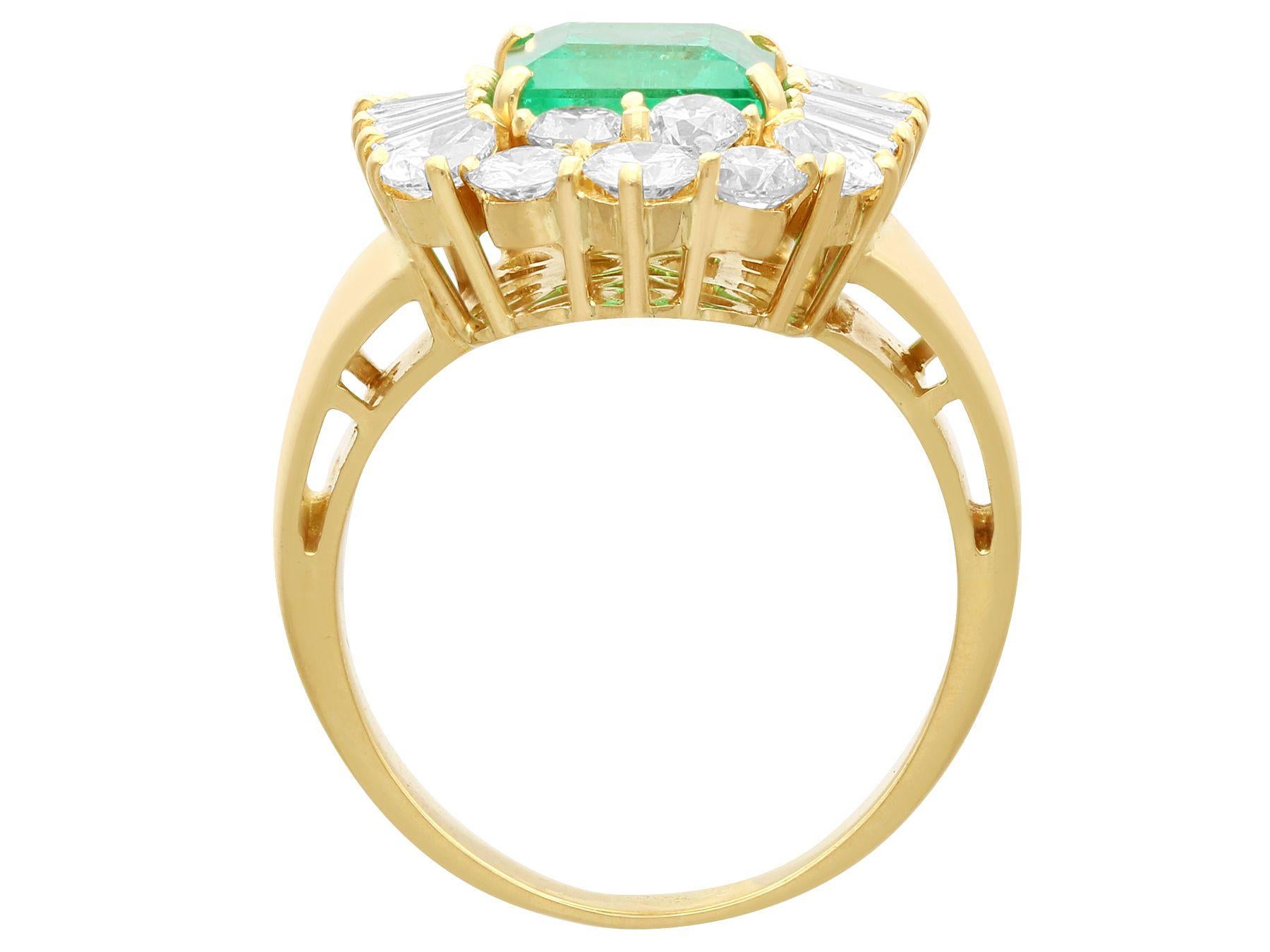 Women's 2.80 Carat Emerald and 2.75 Carat Diamond Yellow Gold Cocktail Ring For Sale