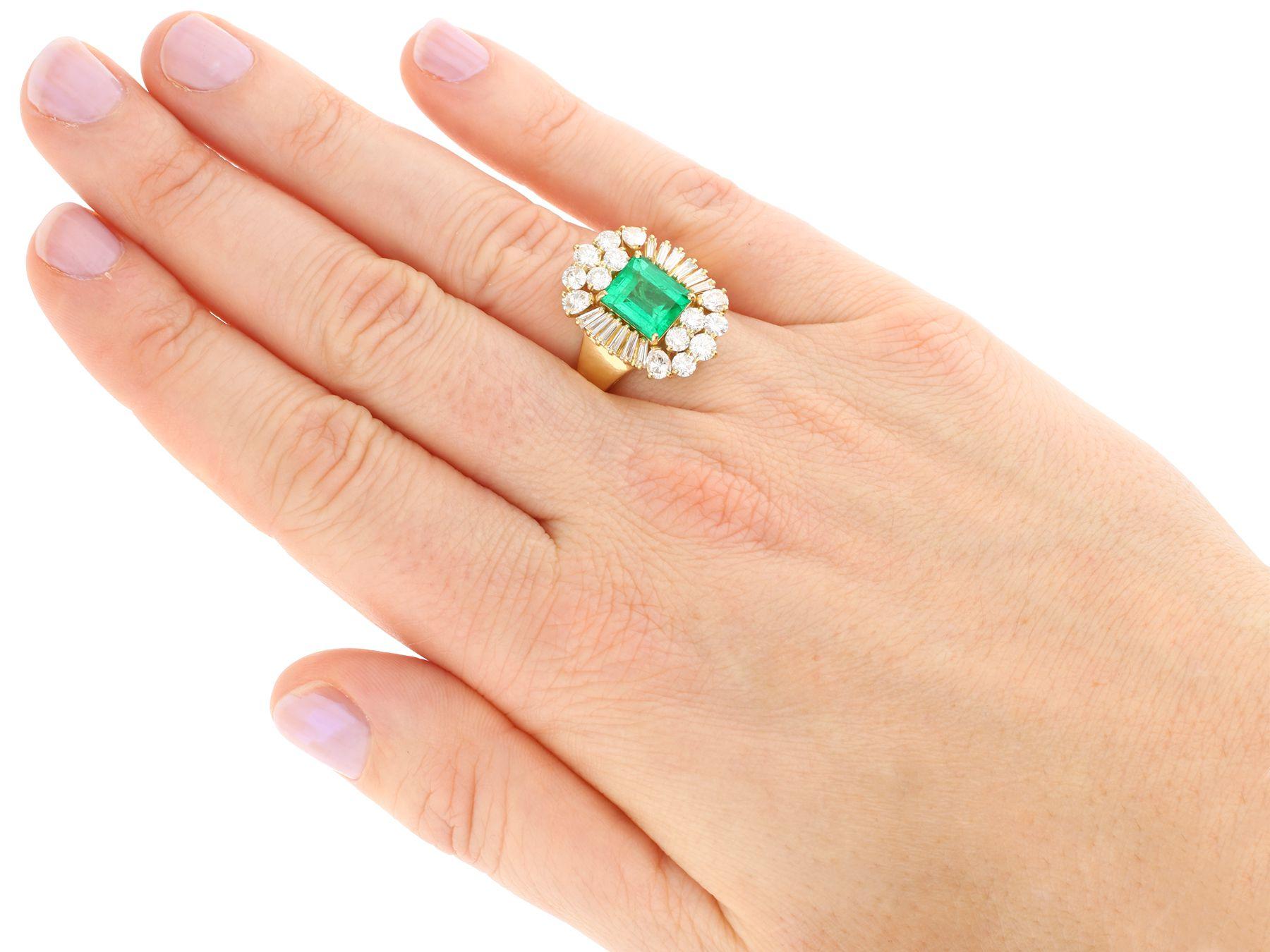 2.80 Carat Emerald and 2.75 Carat Diamond Yellow Gold Cocktail Ring For Sale 1