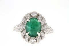 2.80 Carat Emerald Cabochon Diamond Dress RIng